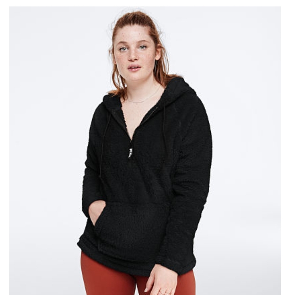 *SOLD* VS Pink Teddy Half-Zip Pullover NWT Black - Picture 1 of 6